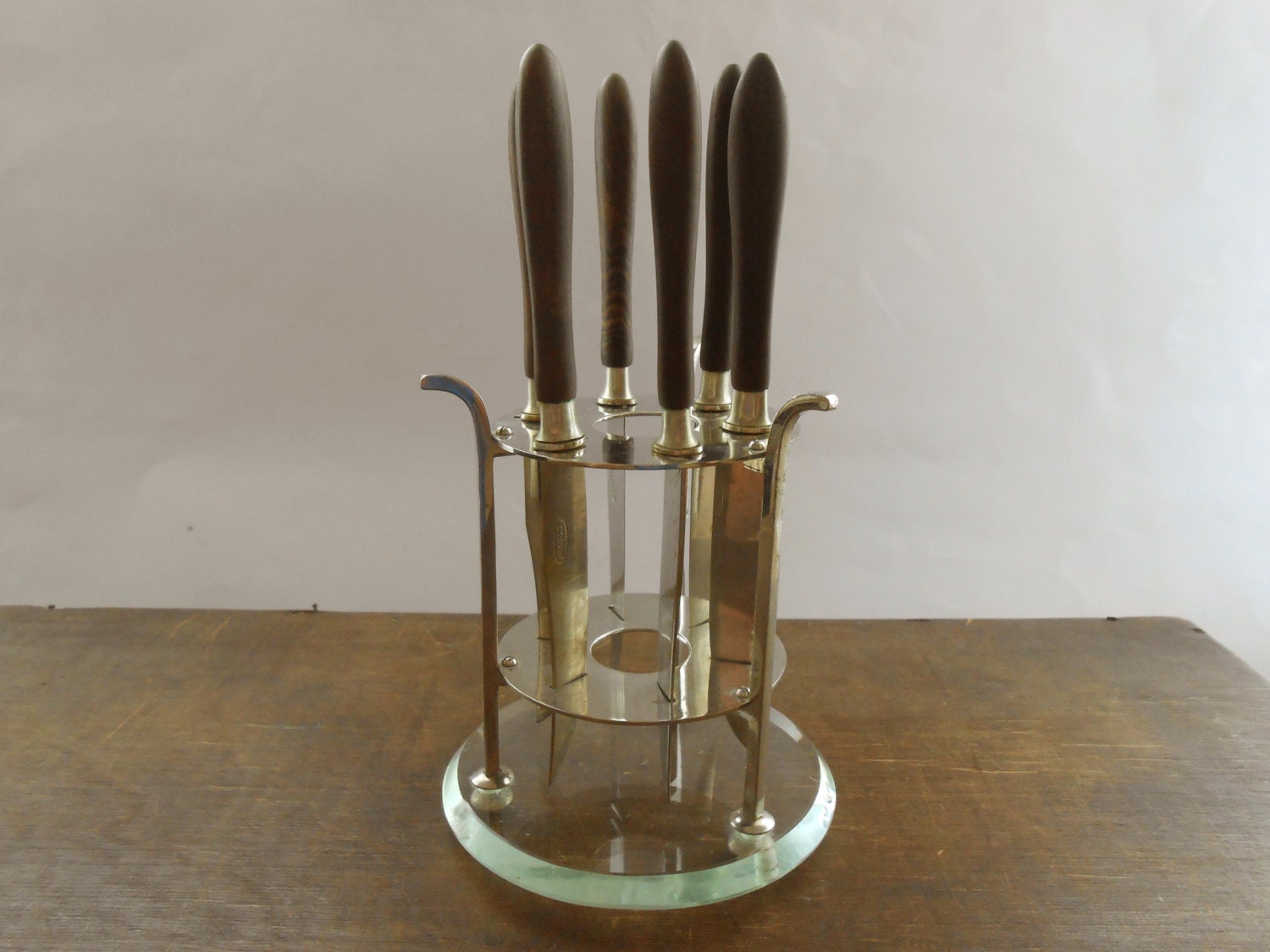 Vintage knife set with stand Wooden knives holder by TasteVintage