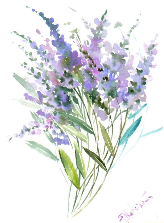 Lavender original watercolor painting 12 X 9 in lavender