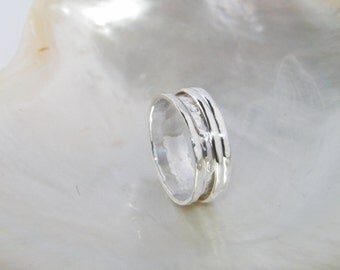 Hammered One Band Sterling Silver Spinner Ring- Stamped.925 Handcrafted -Custom Size