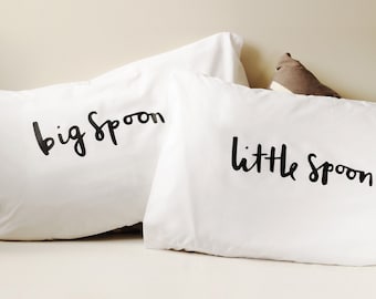 Spooning Pillow case set - 2 pillow covers - big spoon little spoon - PC03