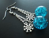 Frozen Fashion- Earrings- Costume- Snowflake- Blue- Shattered Glass- Silver- Winter- Christmas- Stocking Stuffer- Gift for Her- CassieVision