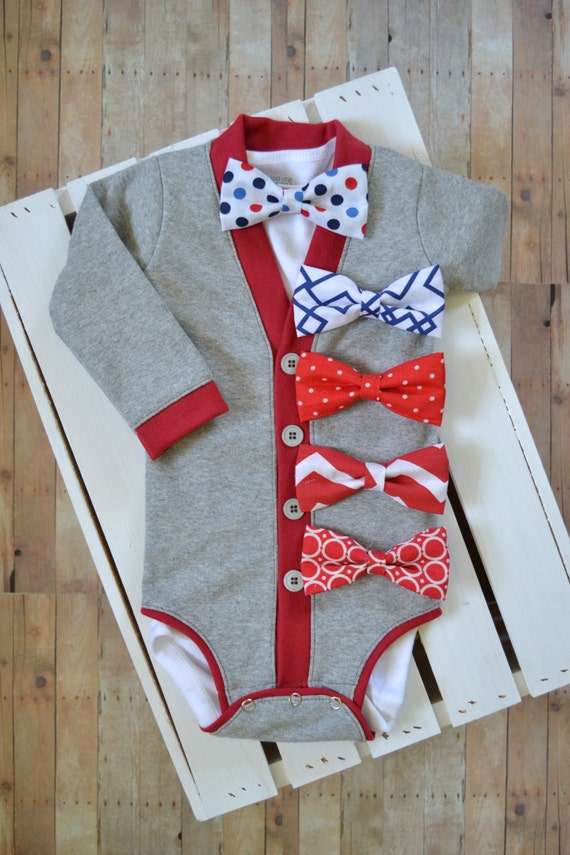 Patriotic Baby Cardigan And Bow Tie Set Gray by TheHumbleLemon