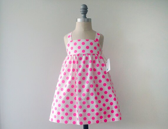 Items similar to Girls Neon Pink Polka Dot Dress, Girls Boutique Dress ...