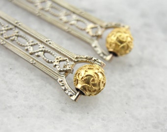Art Deco Filigree Drop Earrings in White Gold RVW482-N