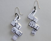 origami music paper earrings with notes from Chopin's Nocturne