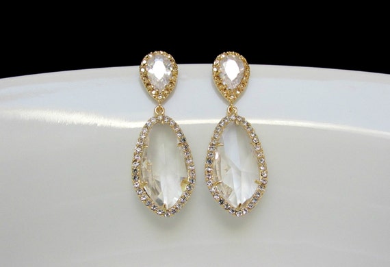 gold crystal earrings , gold pave drop earrings , bridal teardrop earrings , bridesmaids earrings , wedding jewelry , bridal collection
