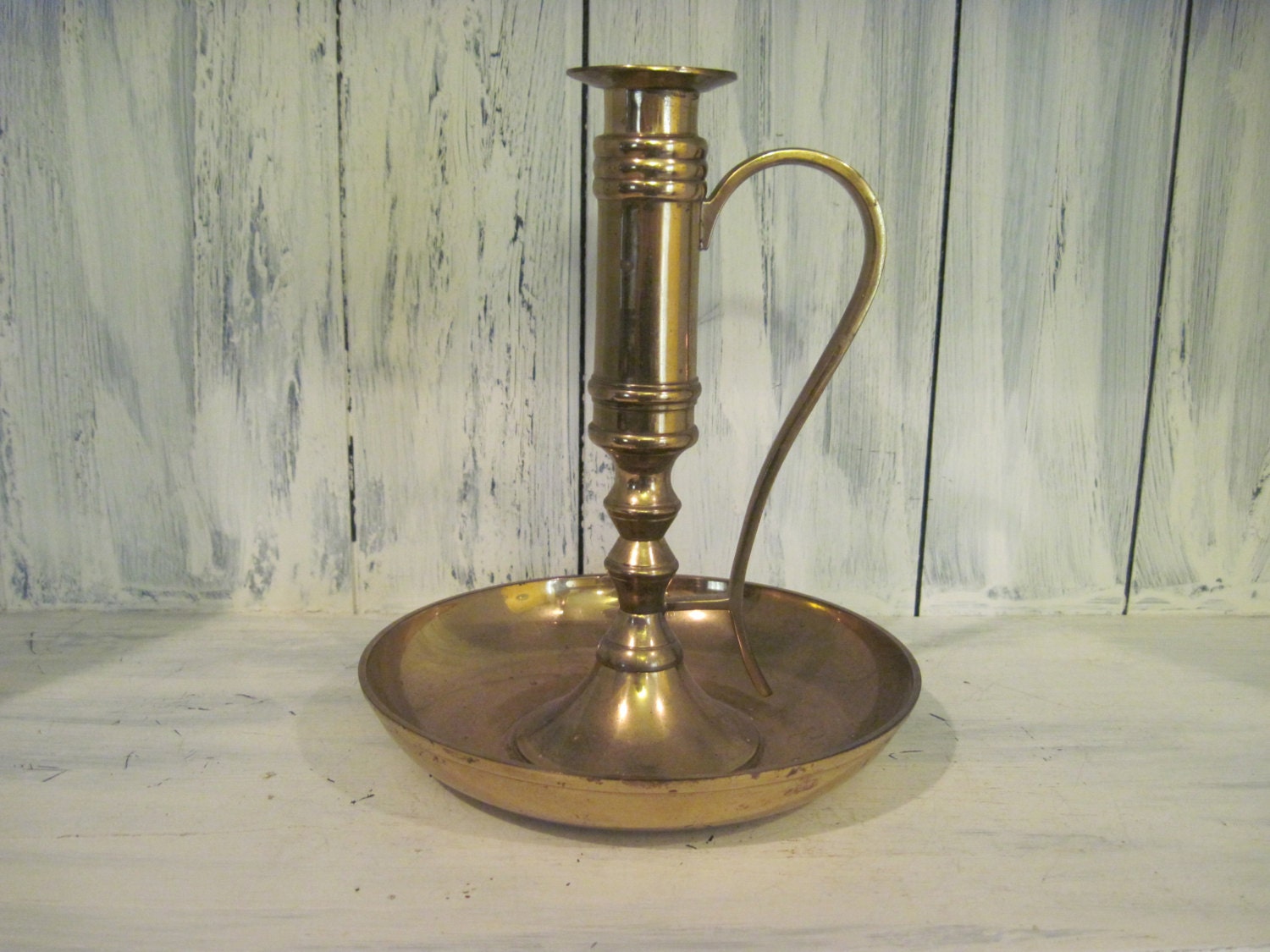 Brass pillar candle holder with hand hold by HTArtcraftAndVintage