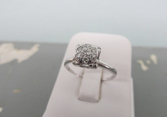 Vintage Engagement Ring Square Cluster Ring Diamond Cluster
