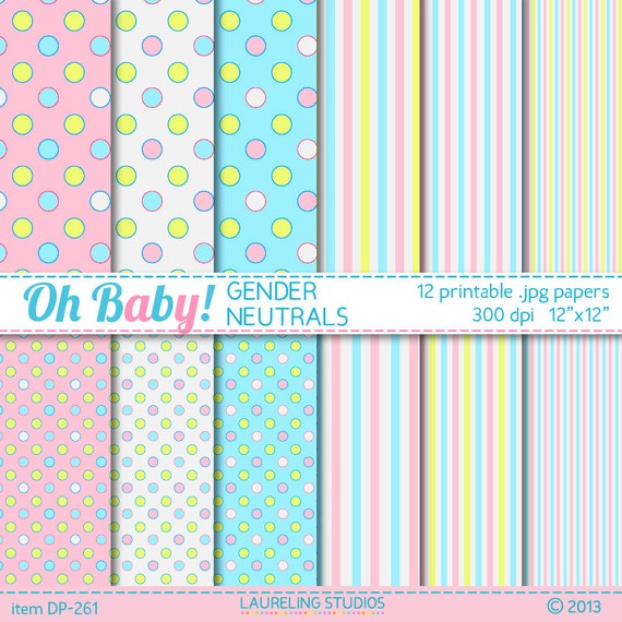 Items similar to gender neutral baby digital paper pink, blue and