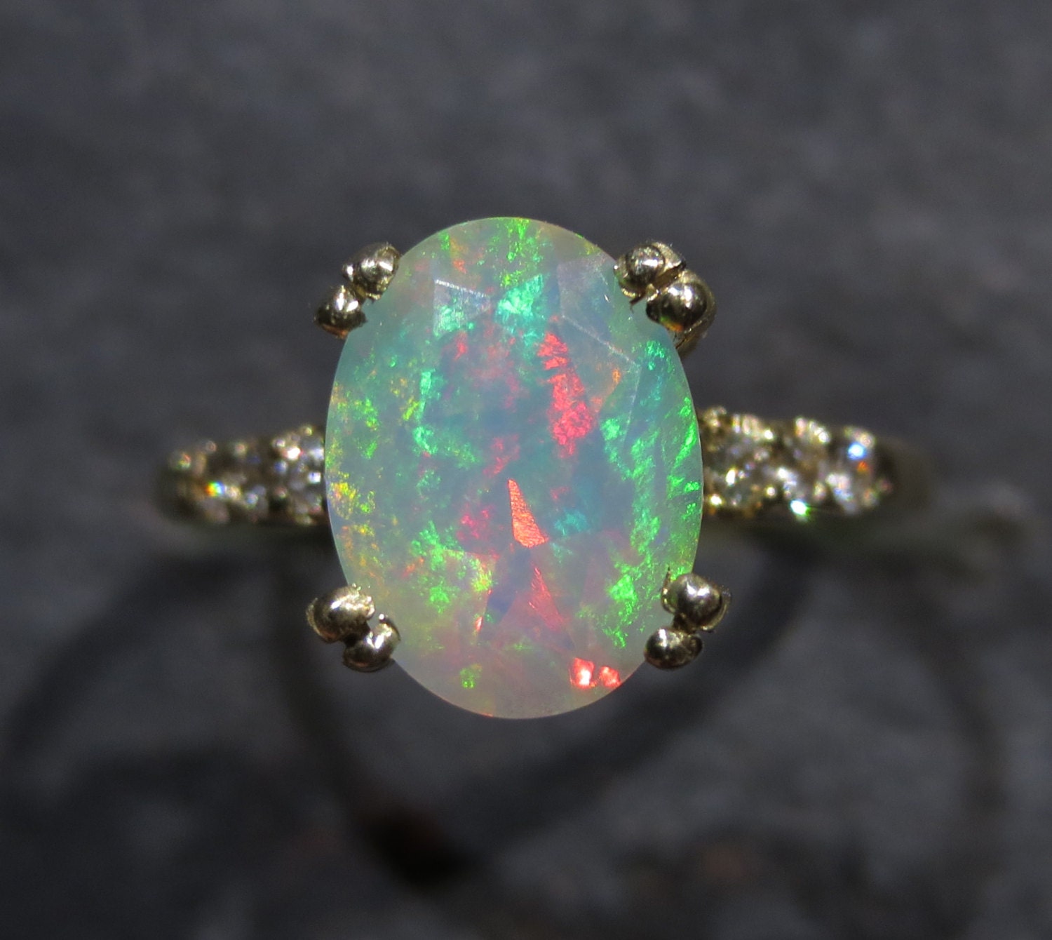 Genuine Ethiopian Opal Ring w/ Diamond Accents by ZoZoDesignsUSA