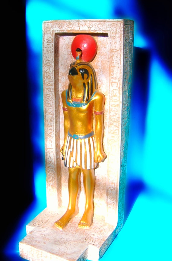 Vintage Egyptian Horus Statue Amen Ra Stance Hieroglyphic Art