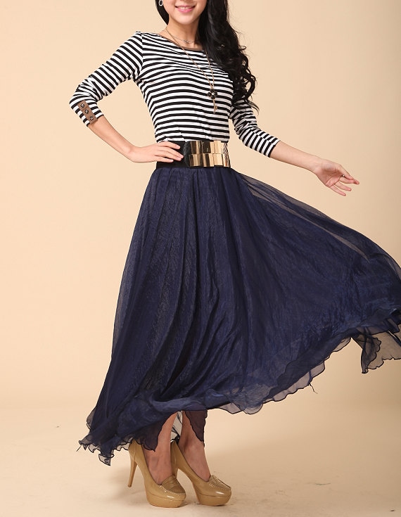 Chiffon Long Skirt-Spring Silk Skirt Maxi Dress by dresstore2000