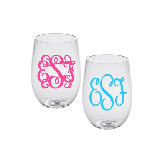 Monogrammed Stemless Acrylic Wine Glass 19oz By Yougotpersonal