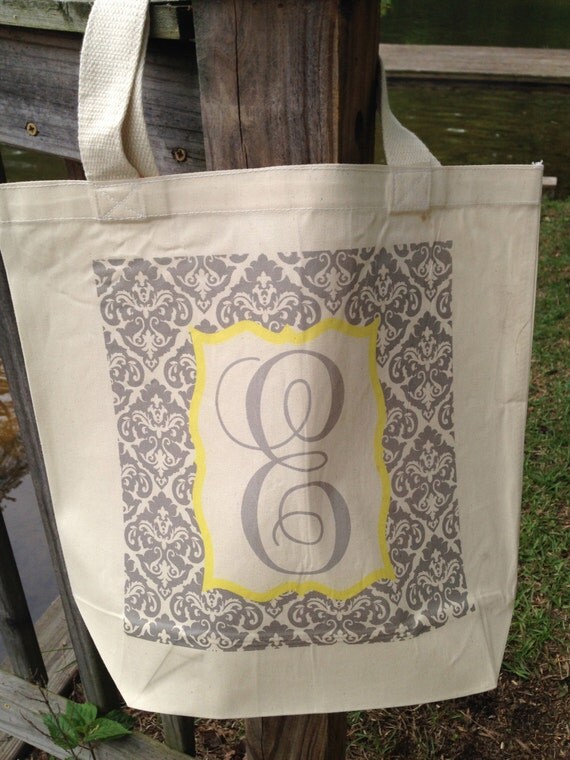Damask Tote Bag with Initial Great for by