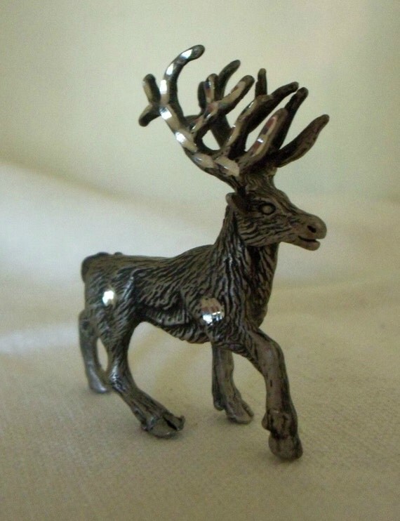 Items similar to Vintage Pewter Miniature Reindeer 2