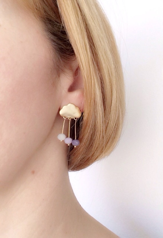 Rain Cloud Earrings Cloud Earrings Golden Earrings Storm
