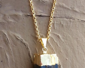 Black Tourmaline Necklace, Raw Black Tourmaline (Gold)