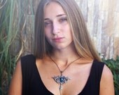 Plated silver and Sea Blue Jasper Carved  chimera Gothic necklace Victorian jewelry Bridal Wedding handmade Victorian
