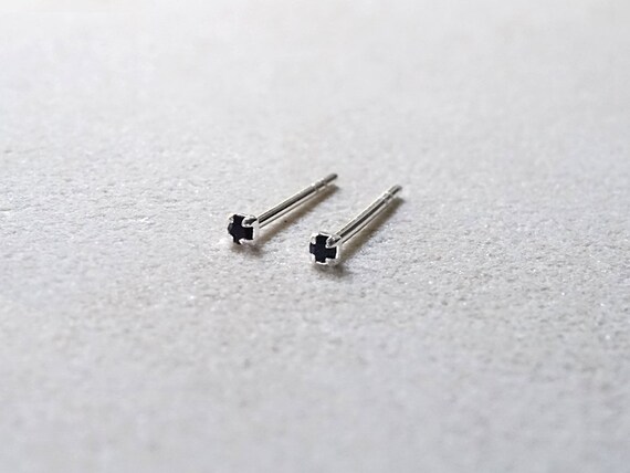 Stud Earrings - Tiny Black CZ Diamond Studs 1.5mm - Sterling Silver ...