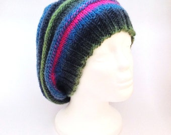 Bonnet Slouch Tricoté Main Fausse Fourrure Pompons Marron - Hand Knits 2 Love