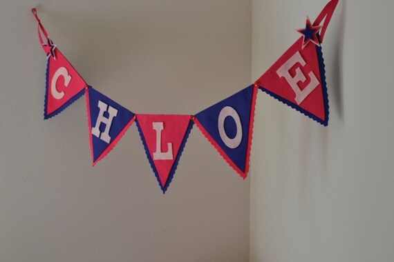 Star Navy & Pink Felt Bunting Name Banner / Baby Name Banner / Other Color Options Available / Custom Personalized Party Banners Il_570xn