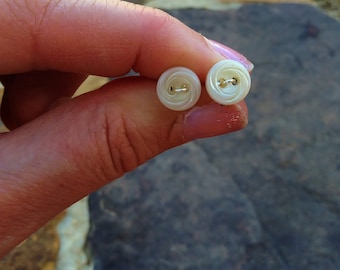 Antique White Button Post Earrings