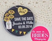 Wedding Save The Date Magnets Rustic Chalkboard Sunflower Design Complete With Organza Bags 59mm x 40 (As seen in Brides Magazine!)