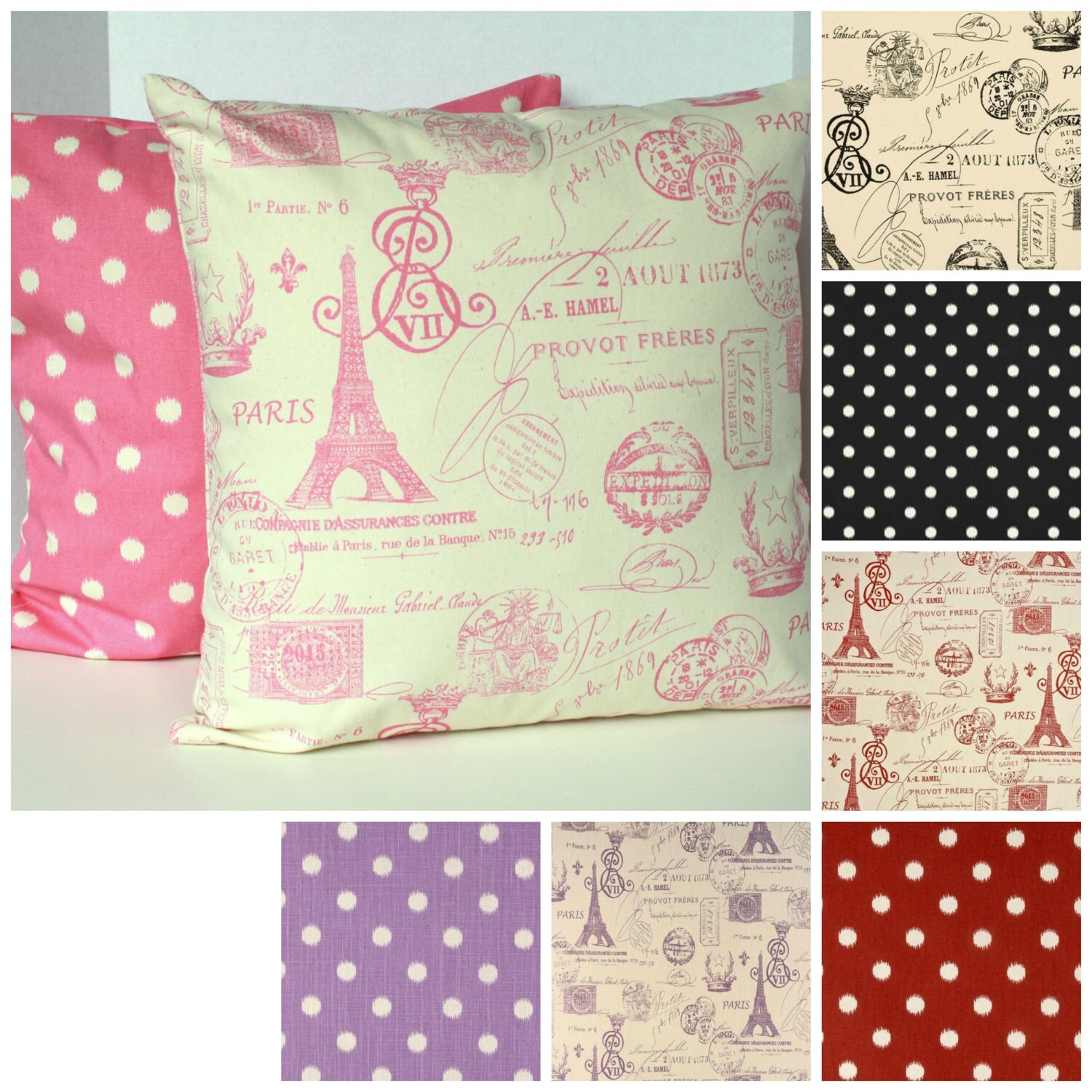 SALE French pillow Paris Pillow Pink Purple Onyx Red by DLauree