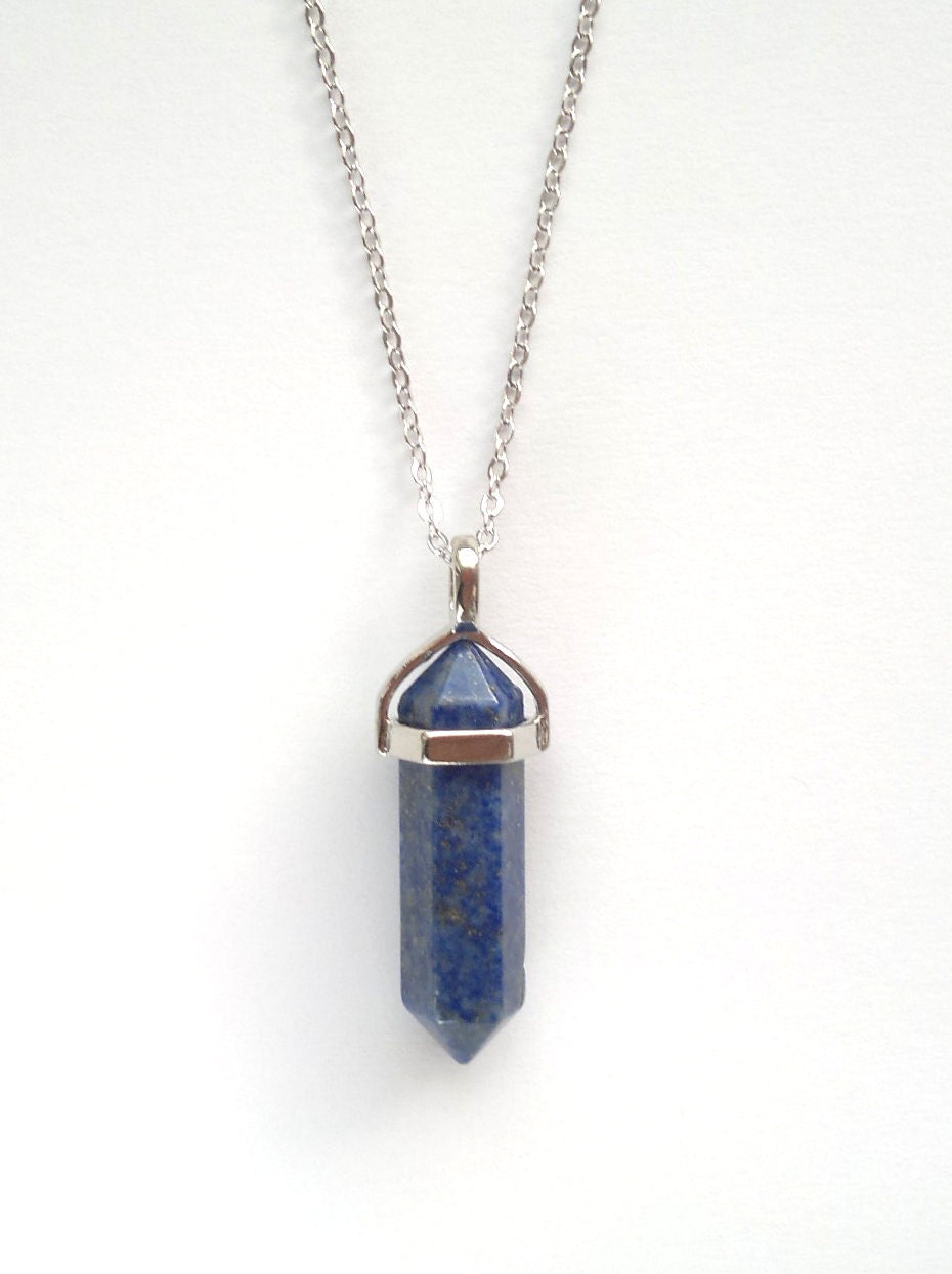 Lapis Necklace Lapis Lazuli Pendant Crystal Point Blue Stone