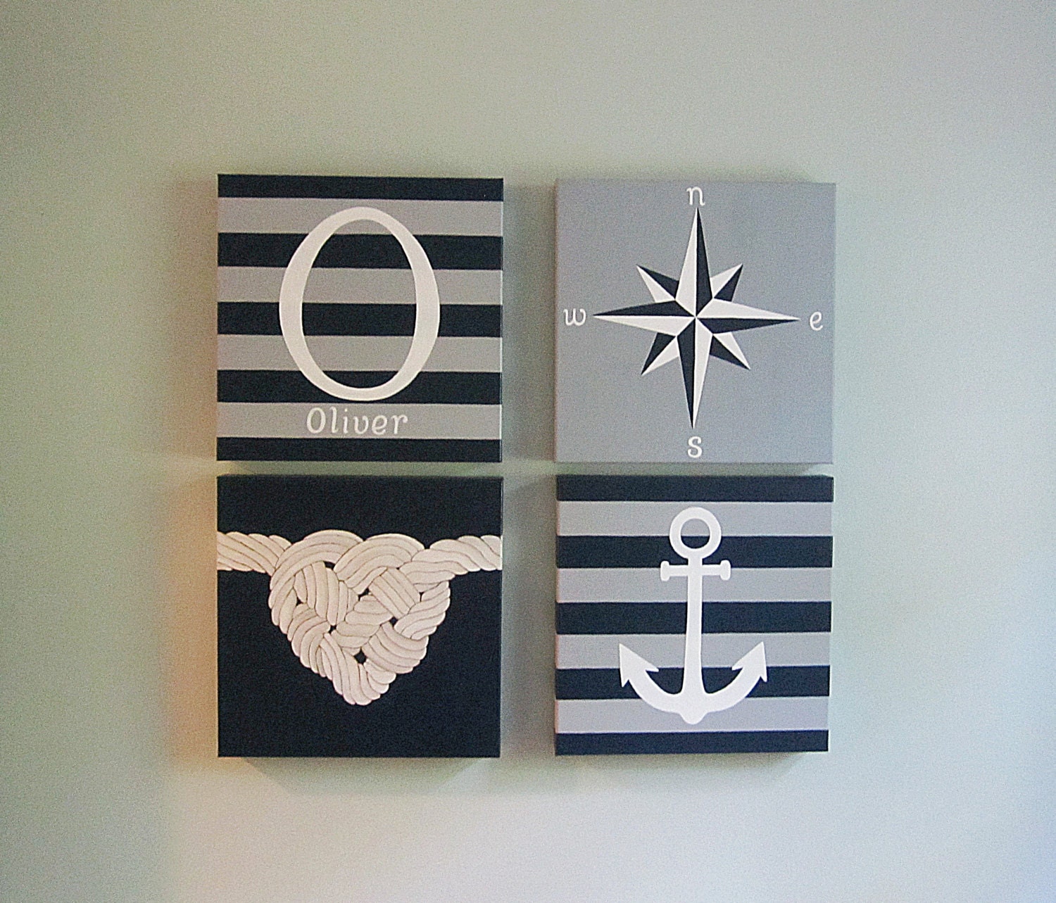 Any Color Set of 4 Nautical Canvas Art Initial by SnowFlowerArts