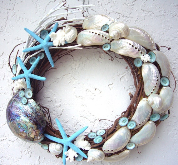 Coastal Wreath Seashell Wreath Grapevine by GoneCoastalDesigns