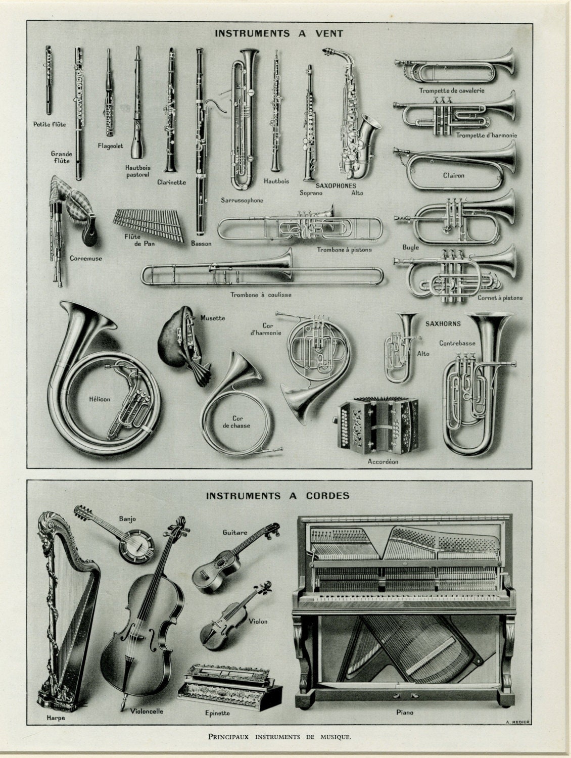 1920s Vintage Orchestra Instruments Print by AntiquePrintBoutique