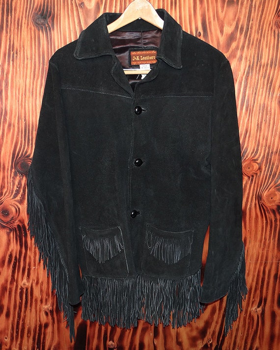 Items similar to Fringe Jacket Black Suede Western Style 80s Fringe ...
