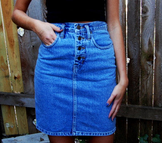 Items similar to High Waist Pepe Denim Skirt Size 26 Exposed Buttons on ...