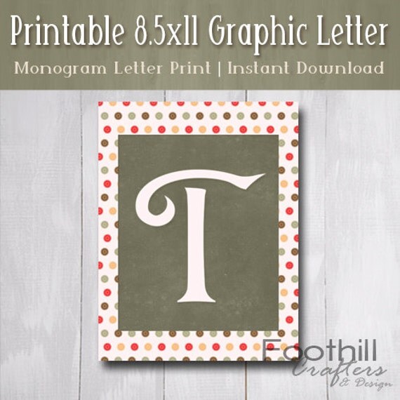 INSTANT DOWNLOAD Monogram Letter T Print With