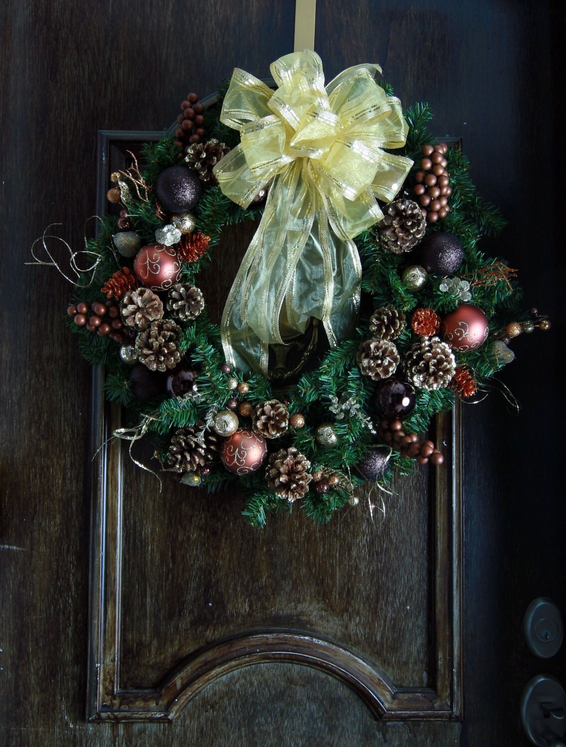 Beautiful 24" Brown Bronze Rust and Gold Artificial Pine Christmas Wreath