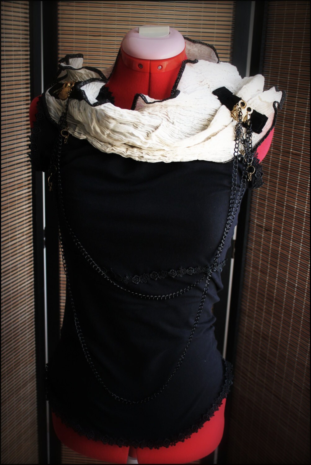 Gothic Visual Kei Asymmetrical Collar Blouse (Owl buckles & Chain) Custom Size steampunk buy now online