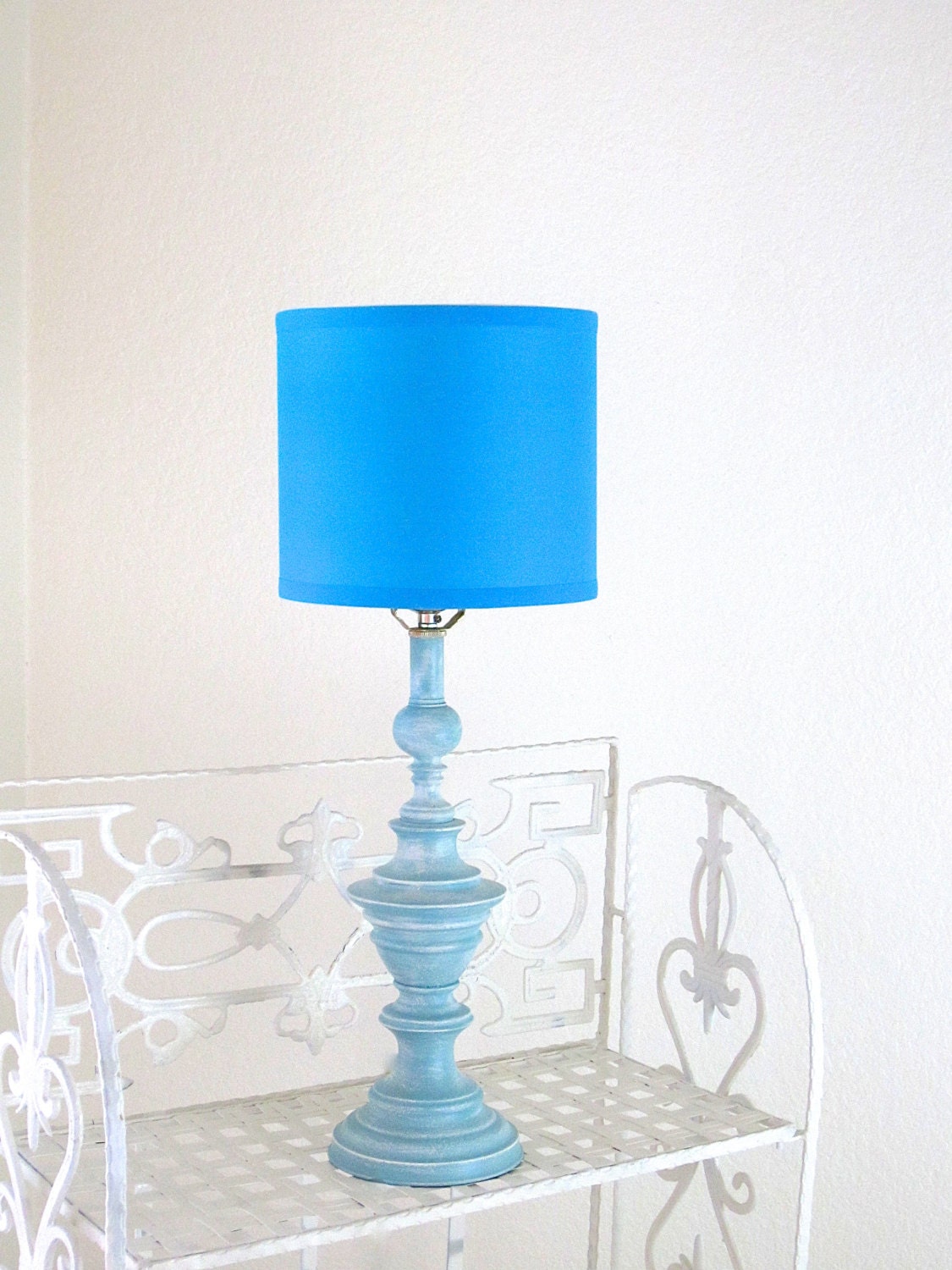 TABLE LAMP Distressed Blue White Cottage Chic Weathered Baby