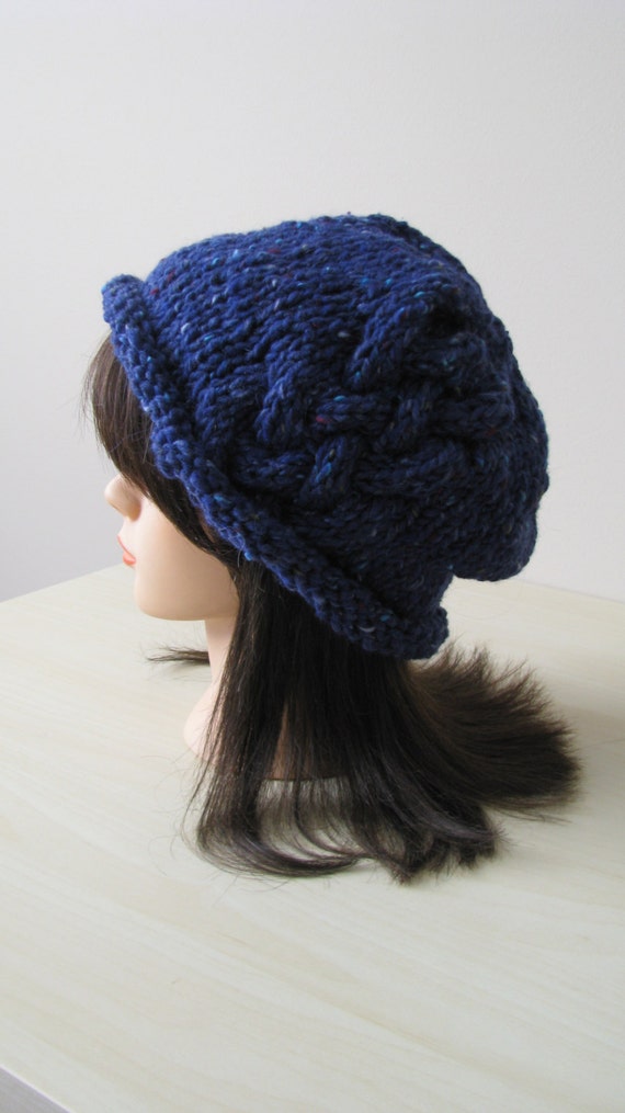 Hand Knit Hat for women loose fitting chunky yarn warm and