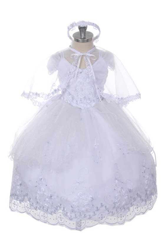 Sparkly Tulle Off-Shoulder Baptism Dress