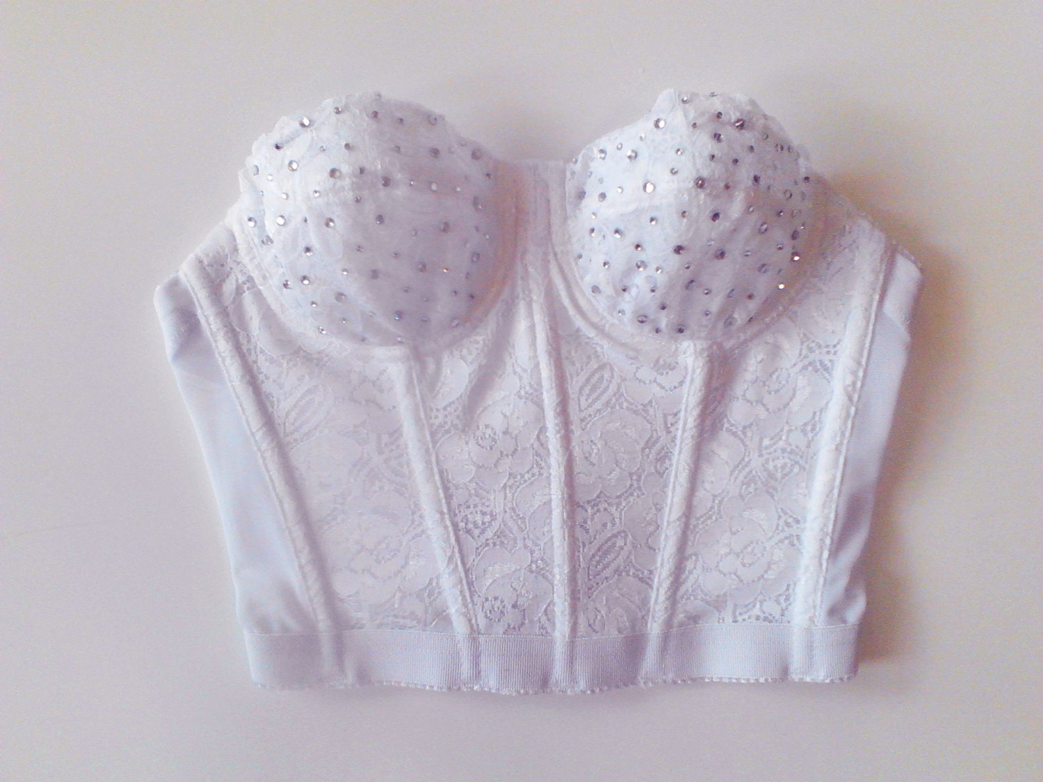 Floral Lace Diamond Studded Bustier Crop Top Black or White