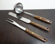 Vintage serving  Wood, utensils Plastic  Cooking Black jeweled Steel, Stainless Faux and  Hard