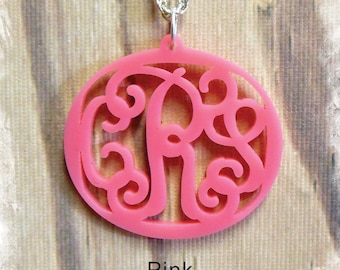 Monogram Necklace - Vine Monogram 3 Initial Name Acrylic Monogram Jewelry , Personalized Custom Pendant