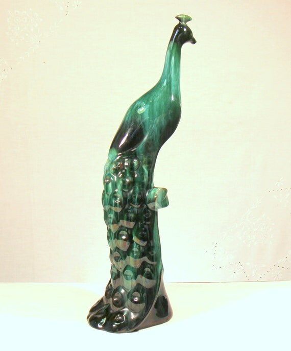 Rare TALL Vintage Blue Mountain Pottery Peacock by OldManAntiques