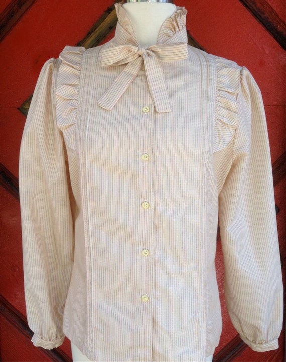 Vintage 80s Bow Tie Long Sleeve Blouse