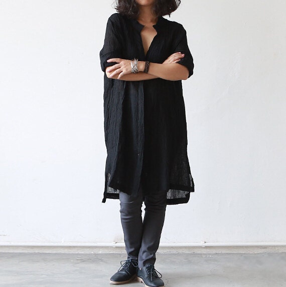 womens black linen shirt uk