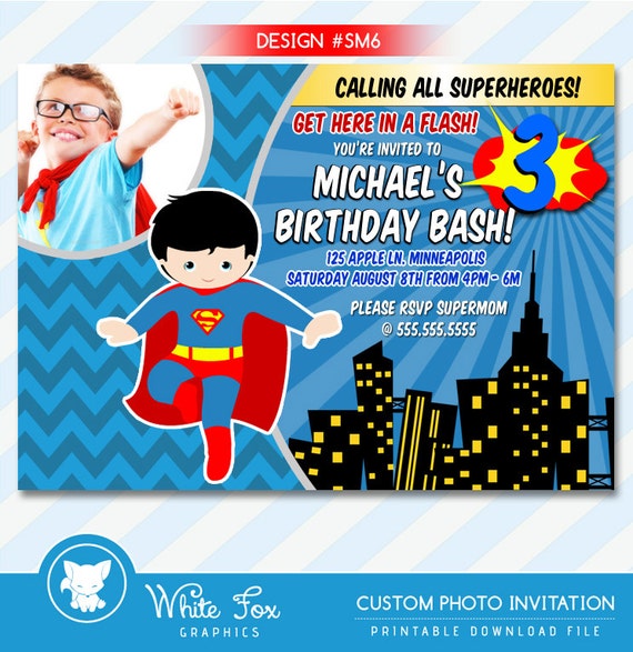 50% OFF SALE Superhero Invitation / Superman Invitation for