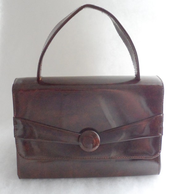 1960 Vintage Small BROWN PATENT LEATHER Purse - Designer Unknown ...