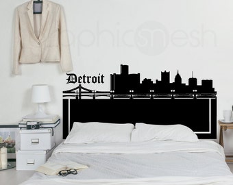 Wall decal DETROIT SKYLINE HEADBOARD - Interior bedroom decor by GraphicsMeshs
