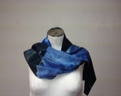 Handpainted Silk Scarf. Striped blue, Bue Scarf, Charmuese Scarf